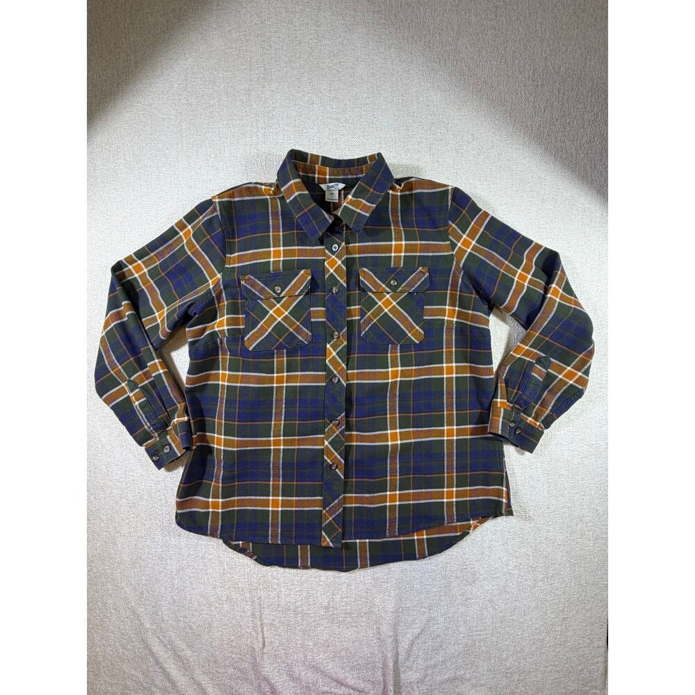 Duluth Trading Co Men 2XL Gold Blue Plaid Heavyweight Long Sleeve Flannel Shirt